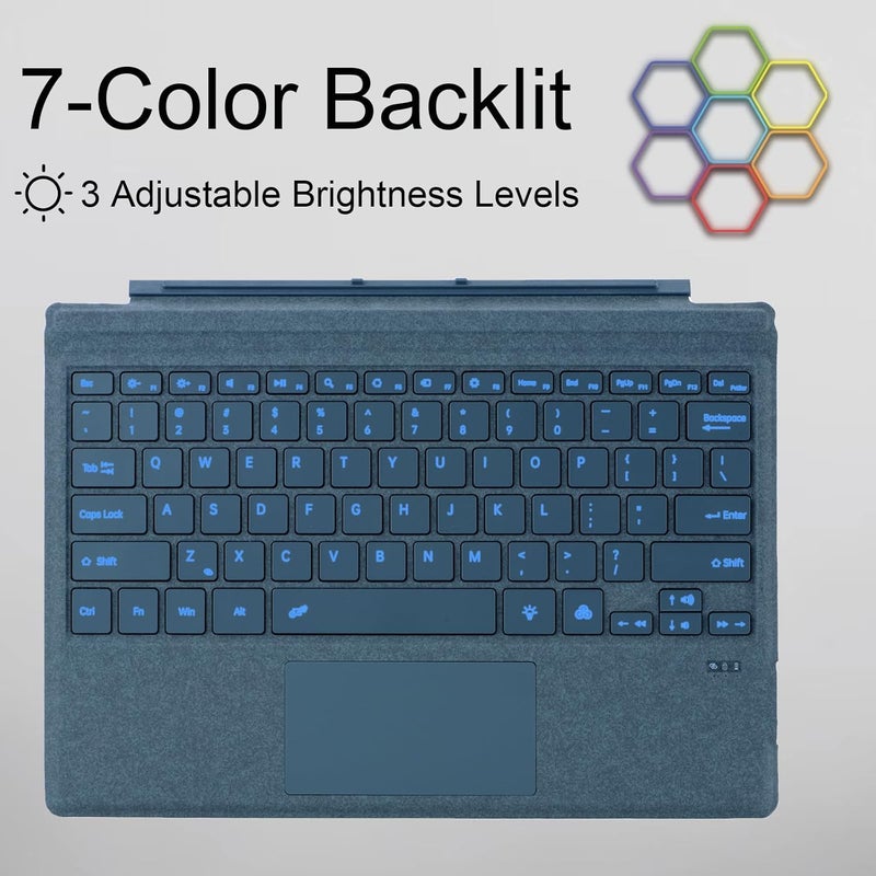 Mobee Type Cover for Microsoft Surface Pro 7+/ Pro 7 / Pro 6 / Pro 5 / Pro 4 / Pro 3, Bluetooch Type Keyboard with Multi-Touch Trackpad, Ultra Silm (Cobalt Blue with Backlit) - Image 4